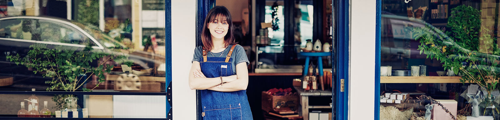 Business woman in front of store