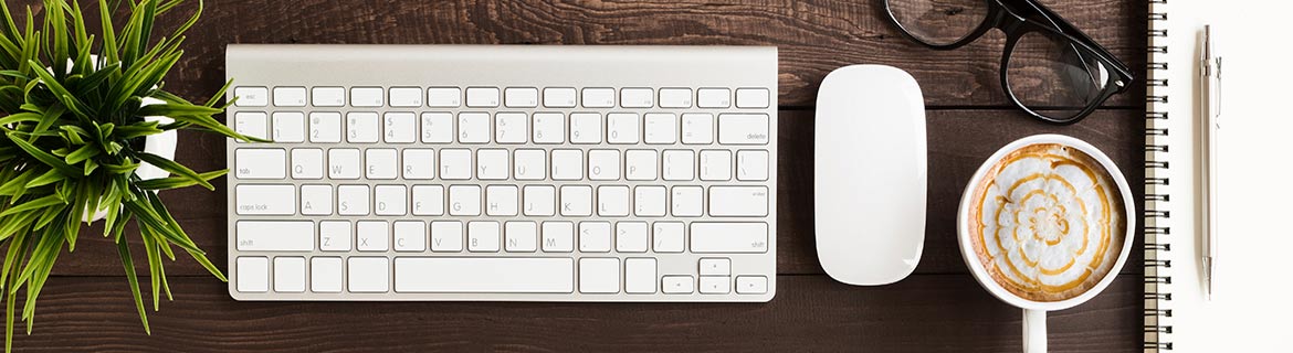 Aerial view of keyboard on desk
